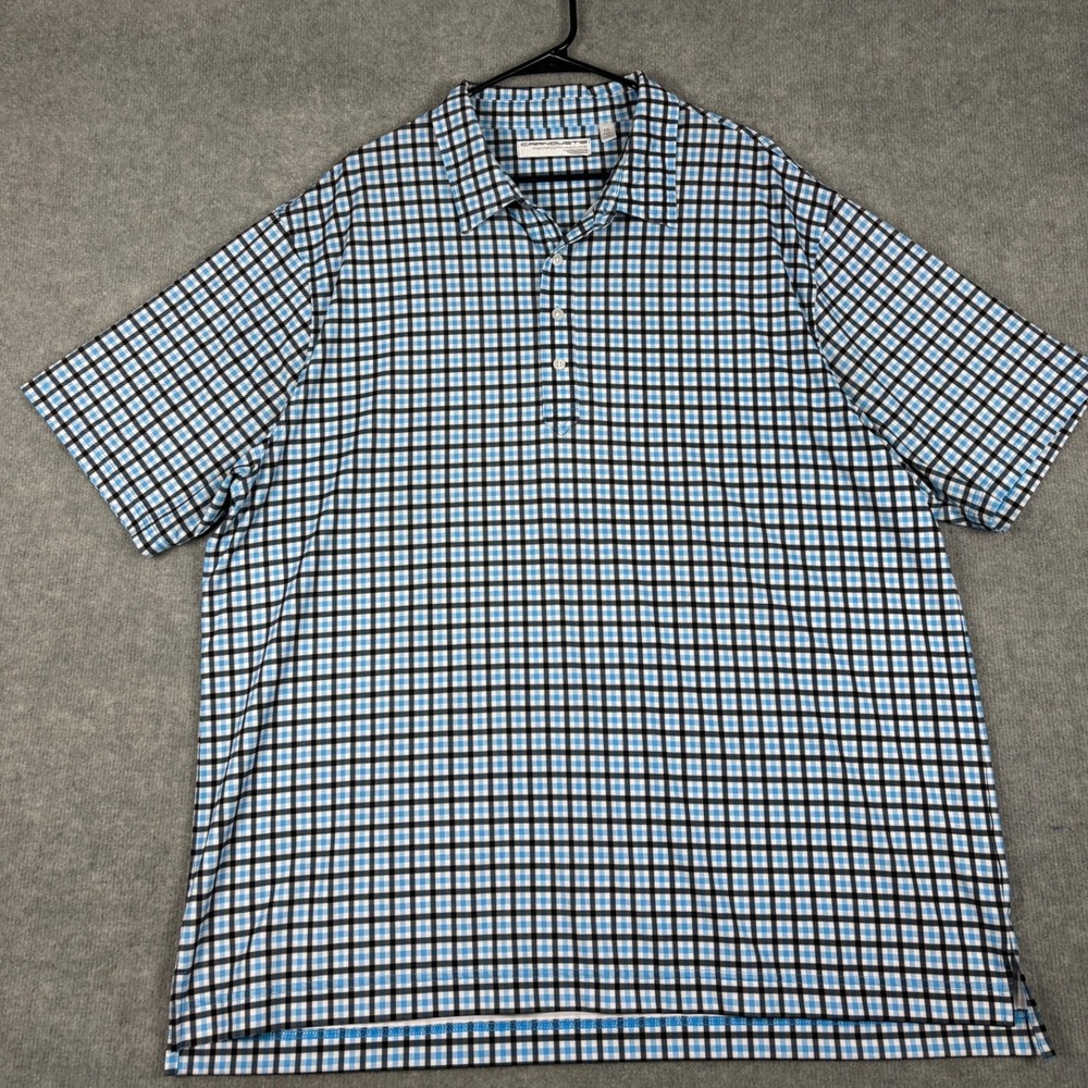 Carnoustie Performance Polo Shirt Check Plaid Short Sleeve XXL Blue Black